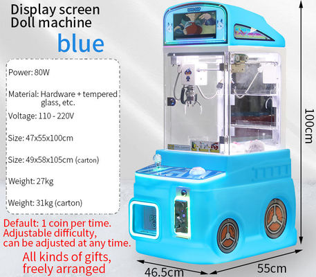 Display Screen-equipped Blue Automatic Vending Machine Children's Arcade Game Mini Claw Machine